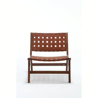 Saddle Leather Woven Leisure Chair, Solid Wood Legs, Suitable For Living Room, Study Or Balcony