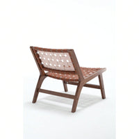 Saddle Leather Woven Leisure Chair, Solid Wood Legs, Suitable For Living Room, Study Or Balcony