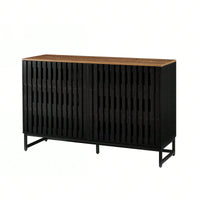 6 Drawer Double Dresser With Slatted Grille Striped Drawer, Modern Style Dresser, High-Quality MDF And Metal Leg