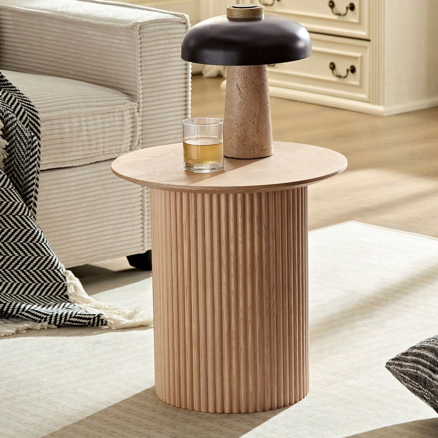 17.71 Inch Round Fluted Side Table