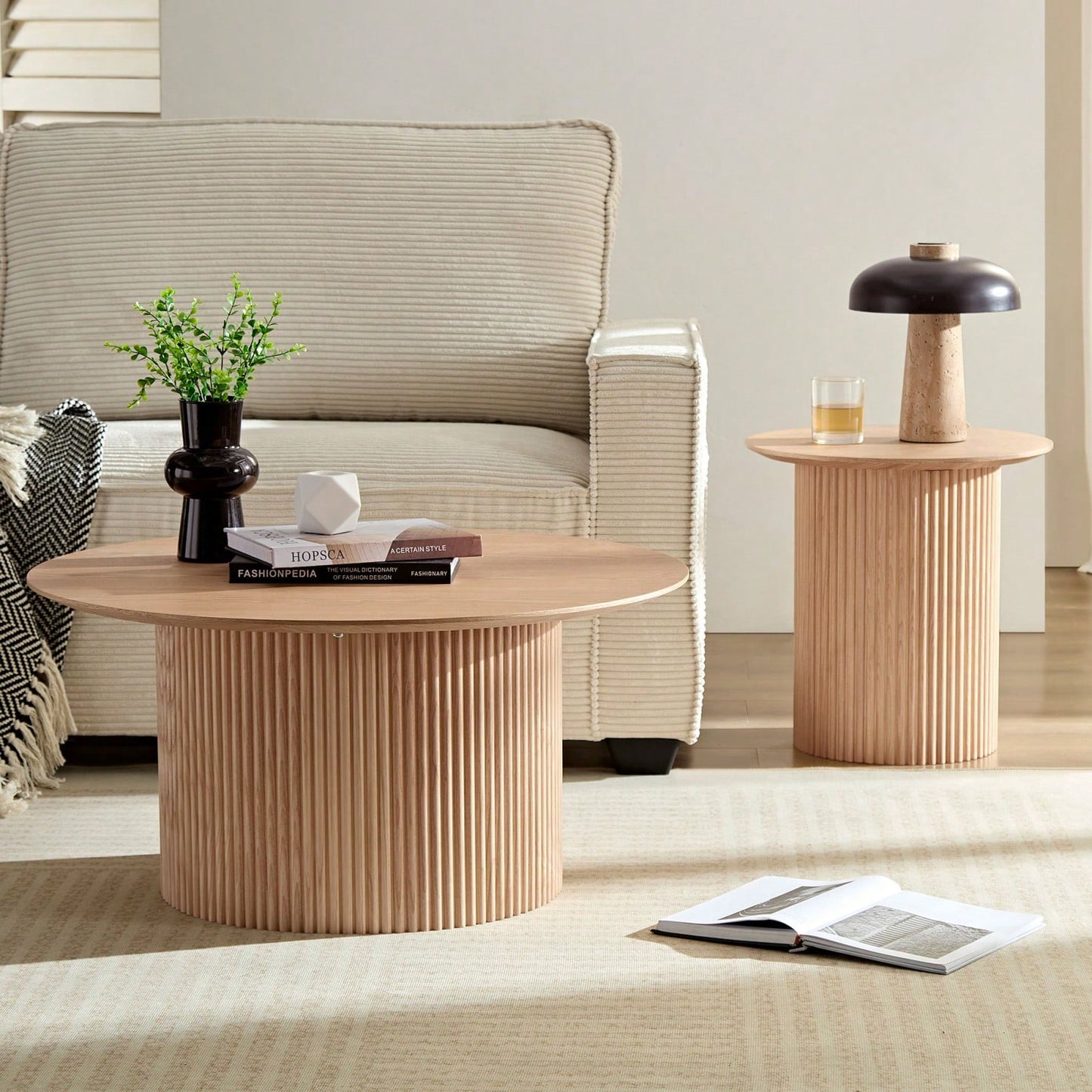 17.71 Inch Round Fluted Side Table