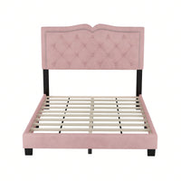 Modern Pink Velvet Platform Bed with Tufted Headboard and Rivet Design Sturdy Wood Frame No Box Spring Needed 500lbs Capacity