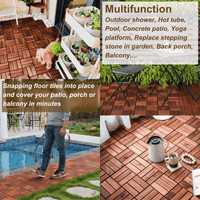 10 PCS Interlocking Deck Tiles Checker Pattern, 12" X 12" Square Brown Acacia Hardwood Outdoor Flooring For Patio, Bancony, Pool Side, Porch