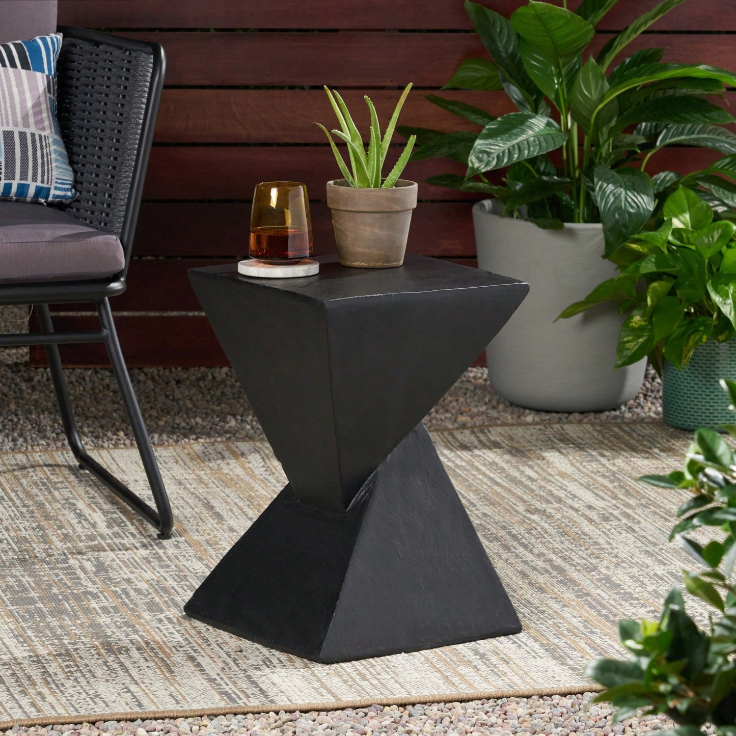 Lightweight Concrete Hourglass Side Table for Indoor Outdoor Use Hand Painted Accent Table 12.5 x 12.5 x 18