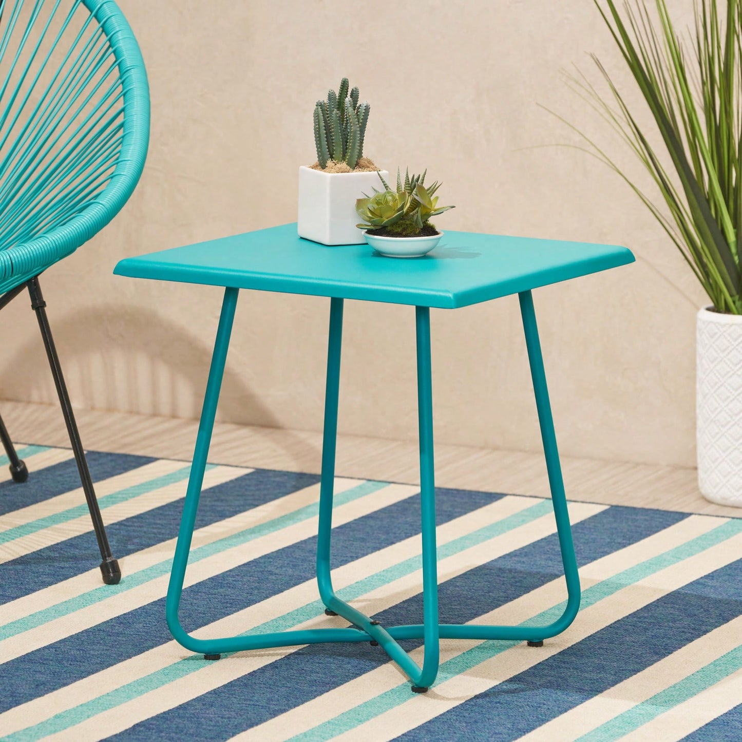 Modern Steel End Table With X-Shape Base