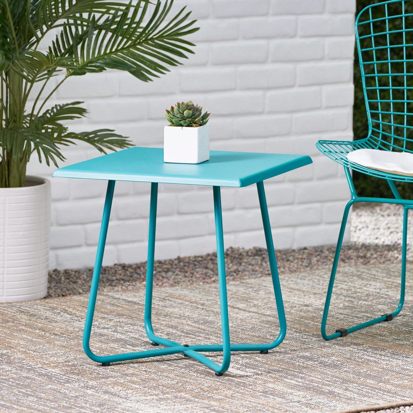 Modern Steel End Table With X-Shape Base