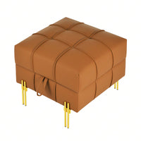22 Inch Stylish Anti-Scratch Leather Storage Ottoman Pet Friendly Entryway Bench with Gold Stainless Steel Legs Multiple Color Options