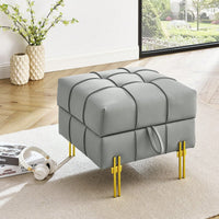 22 Inch Stylish Anti-Scratch Leather Storage Ottoman Pet Friendly Entryway Bench with Gold Stainless Steel Legs Multiple Color Options