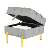 22 Inch Stylish Anti-Scratch Leather Storage Ottoman Pet Friendly Entryway Bench with Gold Stainless Steel Legs Multiple Color Options