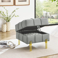 22 Inch Stylish Anti-Scratch Leather Storage Ottoman Pet Friendly Entryway Bench with Gold Stainless Steel Legs Multiple Color Options
