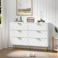 6 Drawers Dresser With Gold Handles, Small Size Wooden Chest Dresser With Deep Drawers For Living Room, Bedroom, Hallway