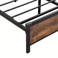 Rustic Industrial King Size Platform Bed Frame with Storage LED Headboard USB Ports No Box Spring Needed