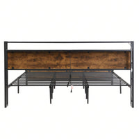 Rustic Industrial King Size Platform Bed Frame with Storage LED Headboard USB Ports No Box Spring Needed