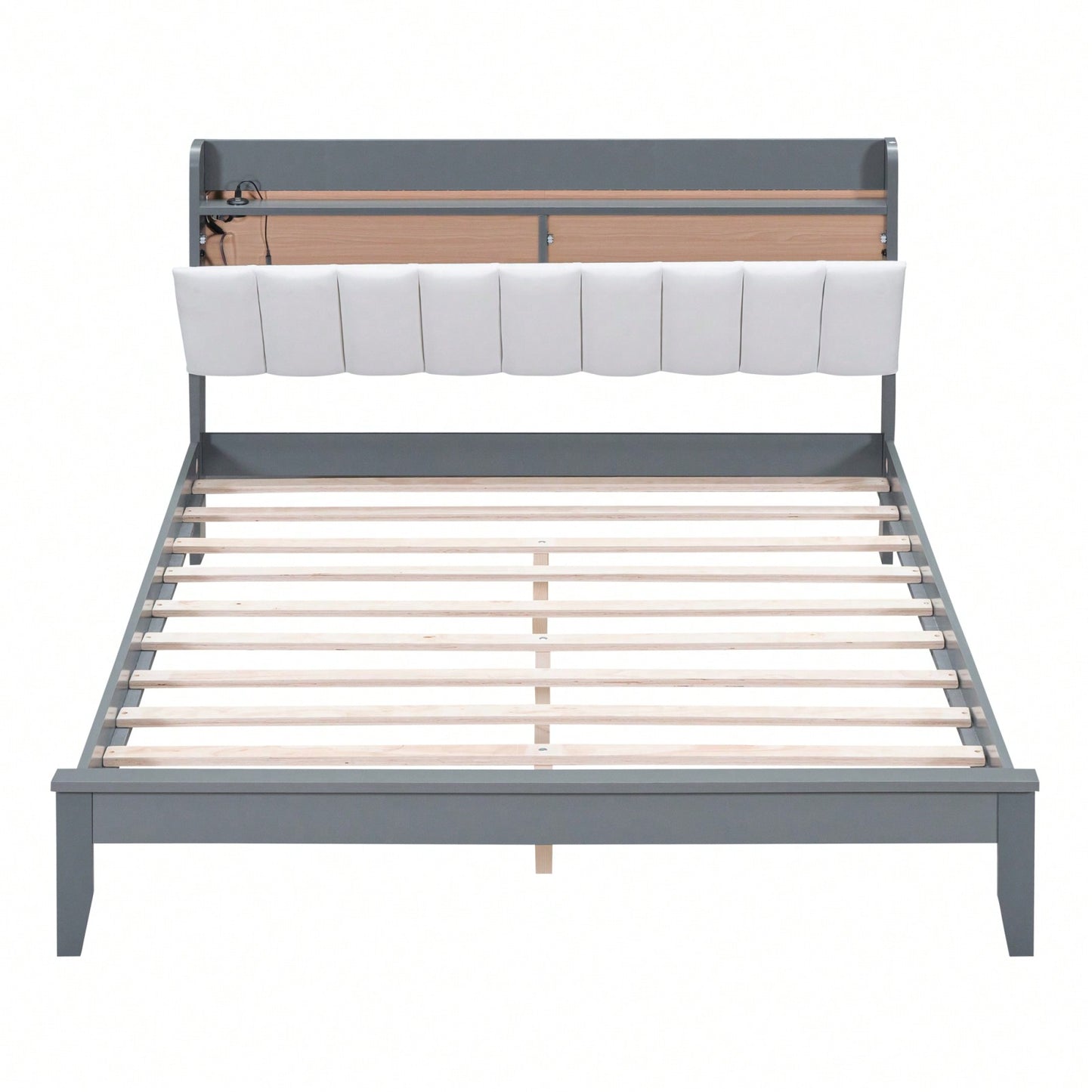 Queen Size Platform Bed With USB Charging Station And Storage Upholstered Headboard,LED Bed Frame