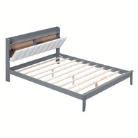 Queen Size Platform Bed With USB Charging Station And Storage Upholstered Headboard,LED Bed Frame