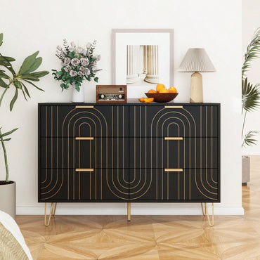 Elegant 6 Drawer Dresser with Metal Handles and Anti-Tipping Device for Bedroom Living Room Hallway Scratch-Resistant Waterproof Finish