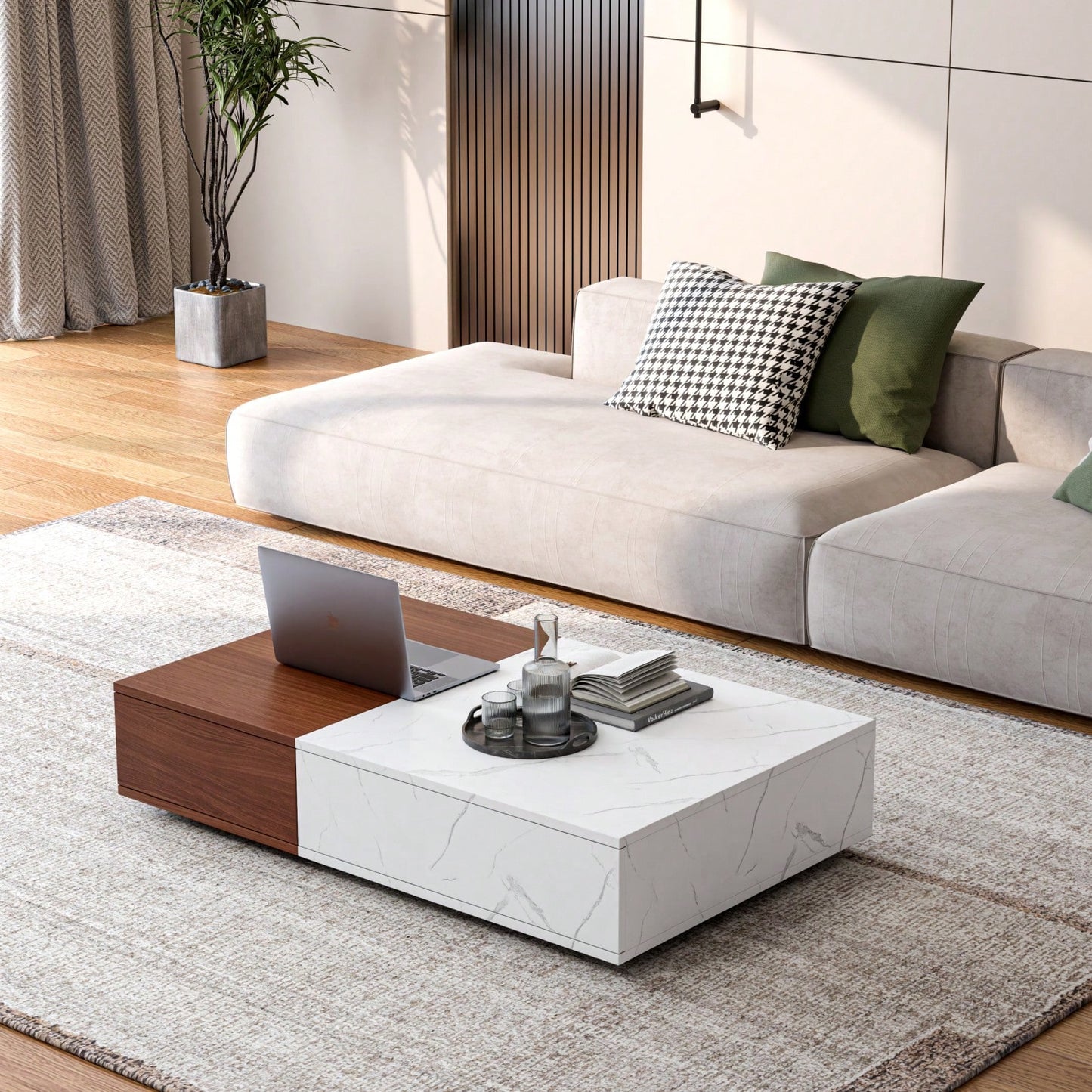 Modern Style Coffee Table With Two Storage Spaces