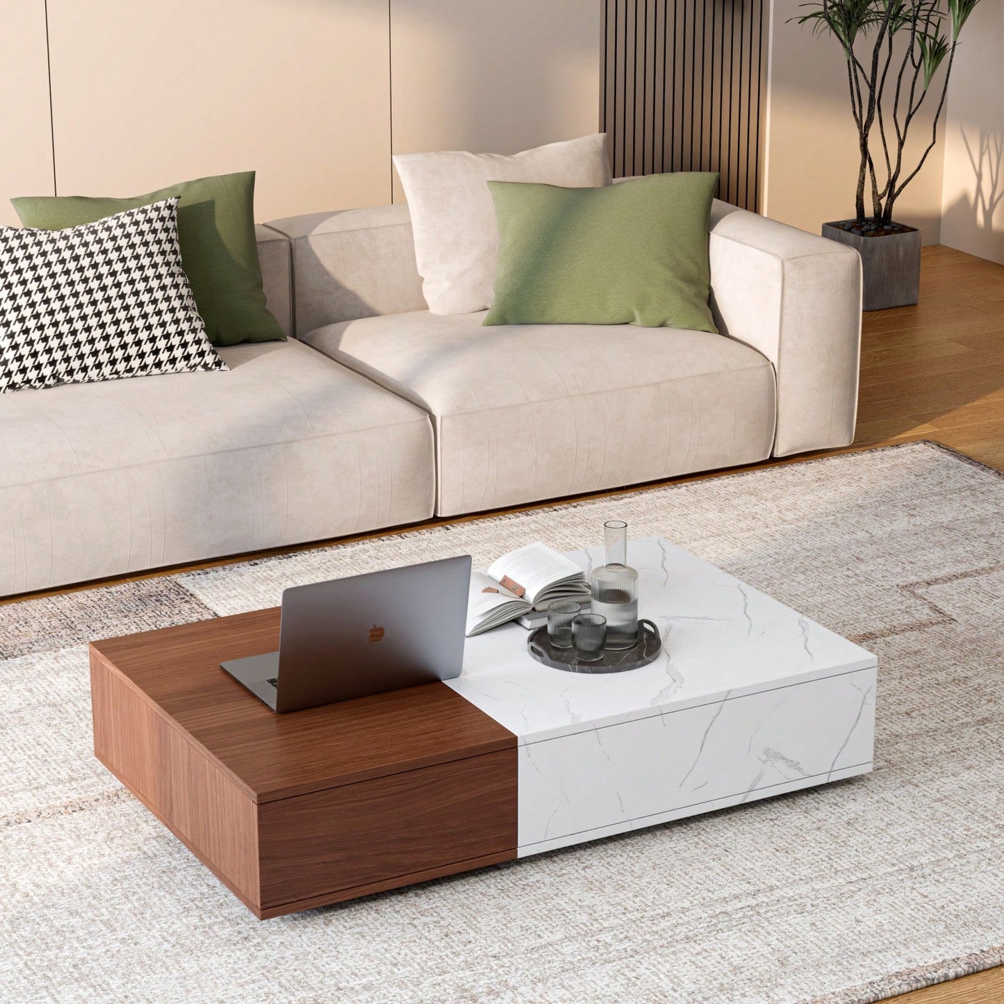 Modern Style Coffee Table With Two Storage Spaces