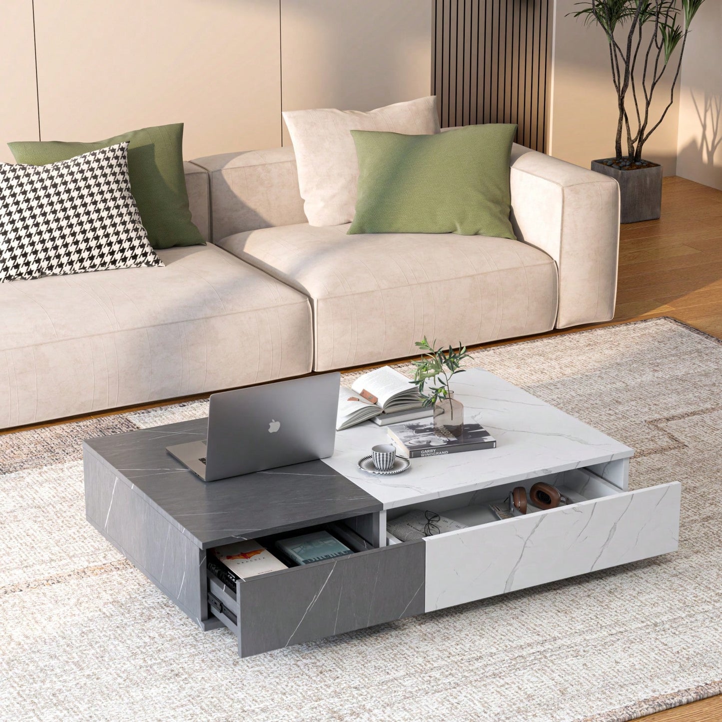 Modern Style Coffee Table With Two Storage Spaces