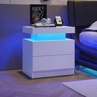 Modern Nightstand With 2 Storage Drawers And RGB LED Lights, Stylish End Table For Bedroom, Living Room, Or Home Office Furniture