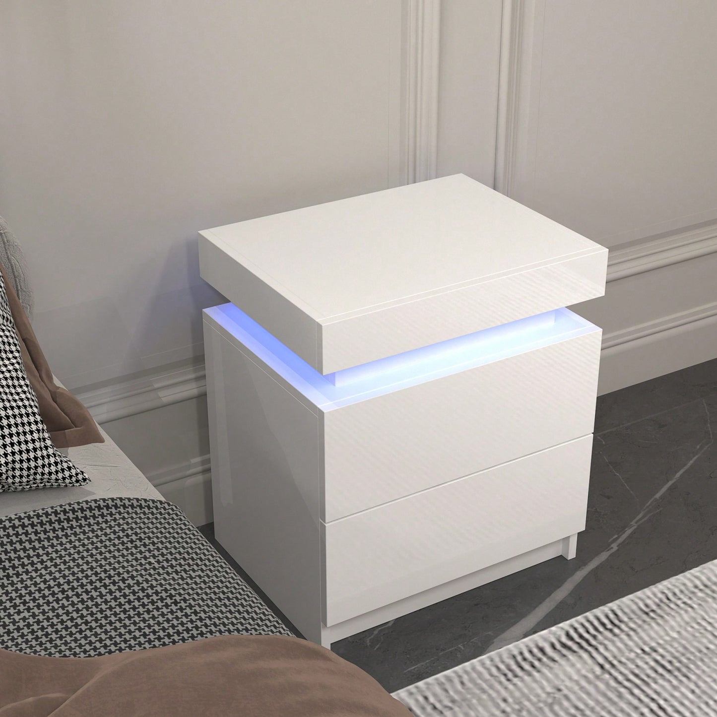 Modern Nightstand With 2 Storage Drawers And RGB LED Lights, Stylish End Table For Bedroom, Living Room, Or Home Office Furniture