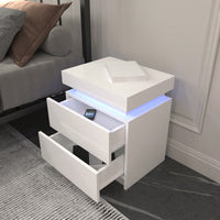 Modern Nightstand With 2 Storage Drawers And RGB LED Lights, Stylish End Table For Bedroom, Living Room, Or Home Office Furniture