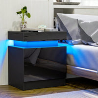 Modern Nightstand With 2 Storage Drawers And RGB LED Lights, Stylish End Table For Bedroom, Living Room, Or Home Office Furniture