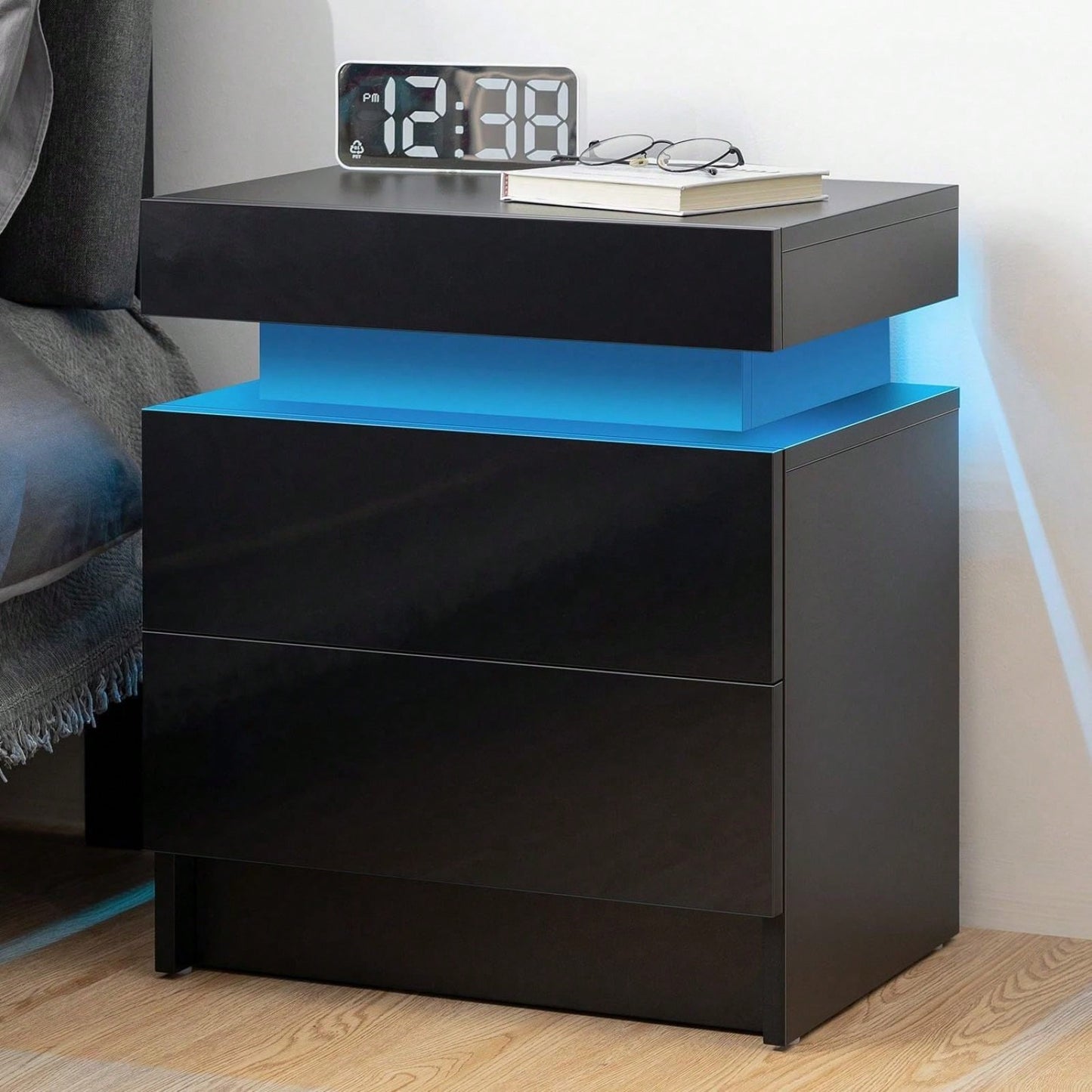 Modern Nightstand With 2 Storage Drawers And RGB LED Lights, Stylish End Table For Bedroom, Living Room, Or Home Office Furniture