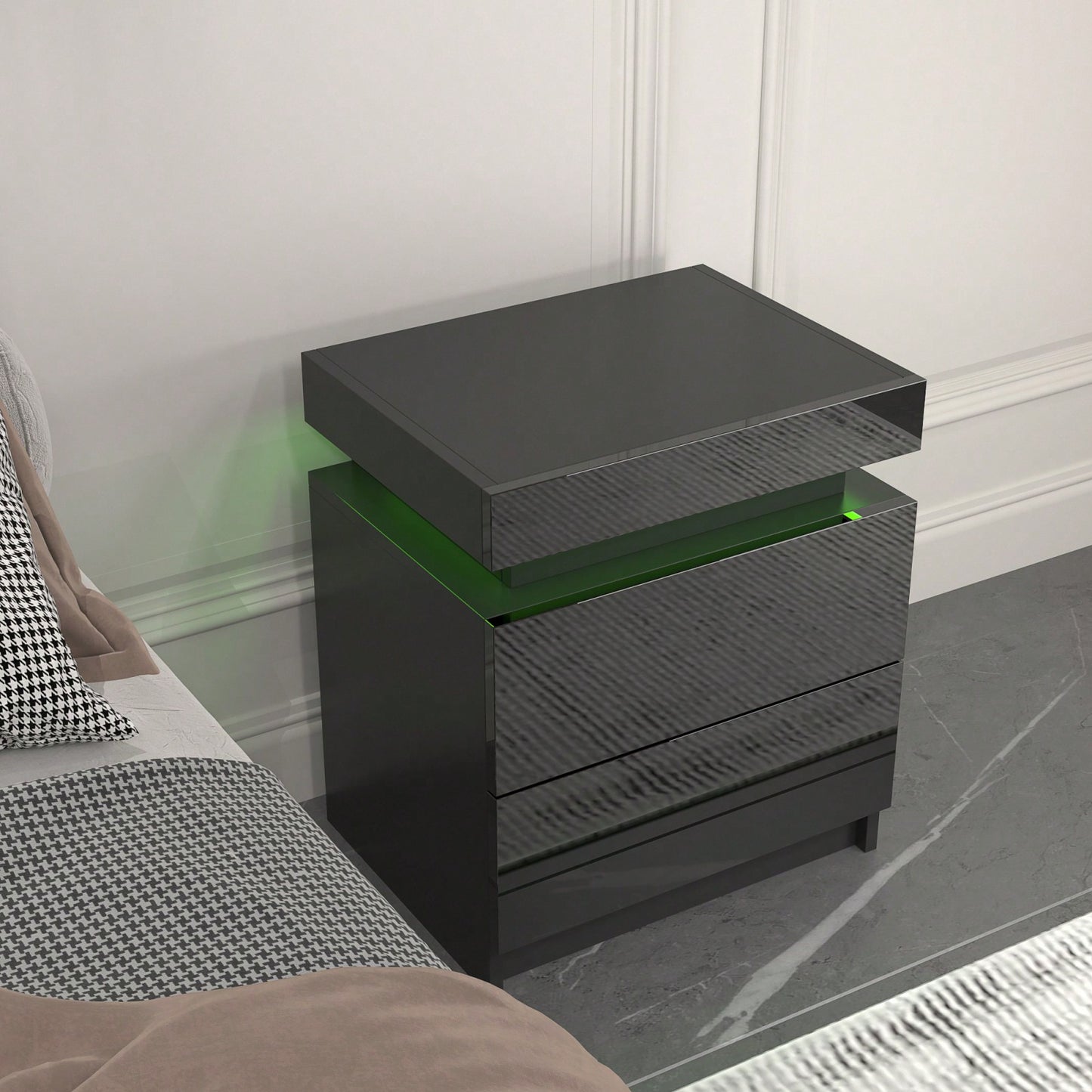 Modern Nightstand With 2 Storage Drawers And RGB LED Lights, Stylish End Table For Bedroom, Living Room, Or Home Office Furniture