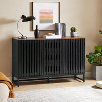 Modern 3 Drawer 4 Shelf Dresser with Slatted Doors Stylish MDF Storage Cabinet for Bedroom Living Room Office