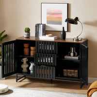 Modern 3 Drawer 4 Shelf Dresser with Slatted Doors Stylish MDF Storage Cabinet for Bedroom Living Room Office