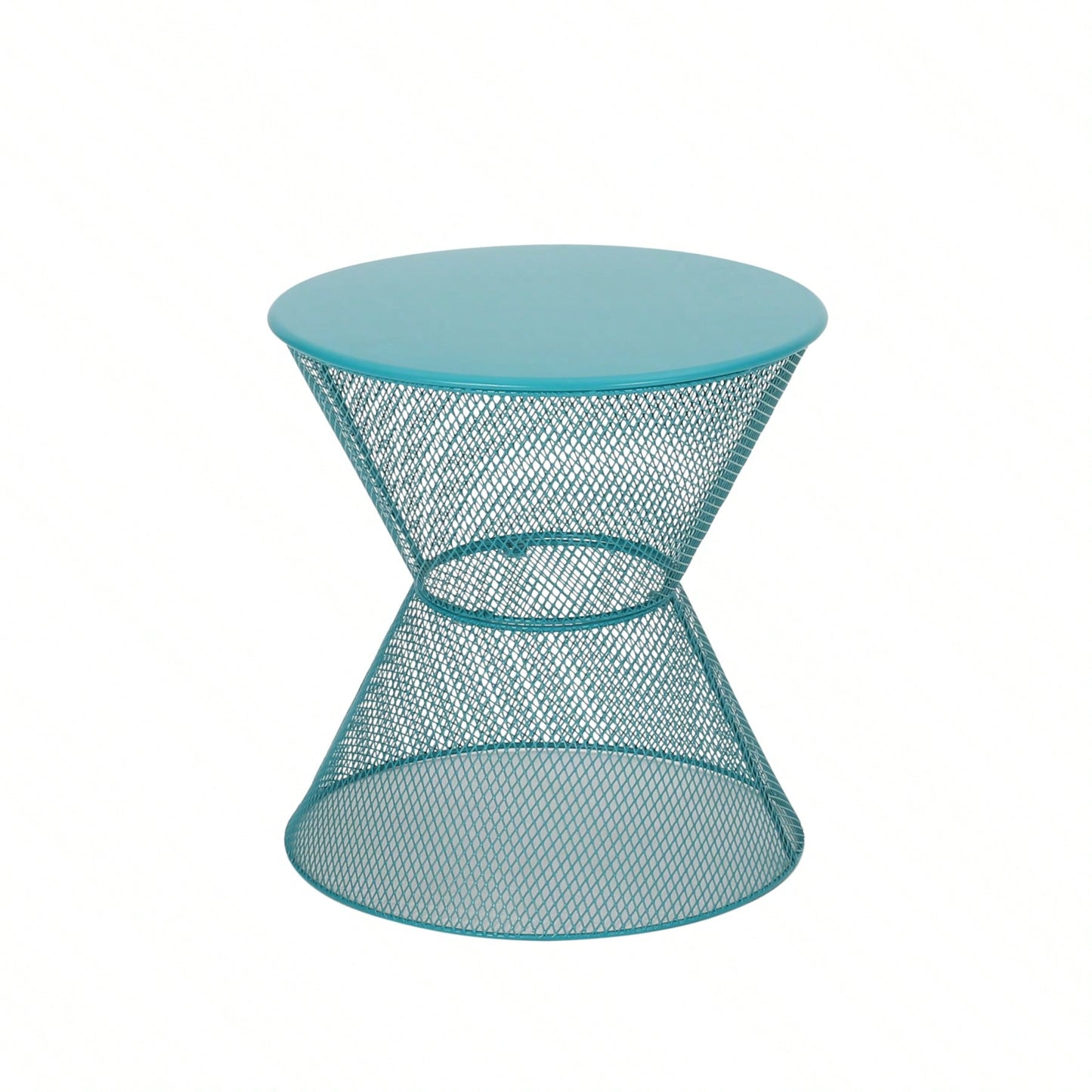 Modern Outdoor Hourglass Mesh Side Table with Iron Frame for Patio Garden Poolside Drinks and Snacks