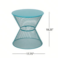 Modern Outdoor Hourglass Mesh Side Table with Iron Frame for Patio Garden Poolside Drinks and Snacks