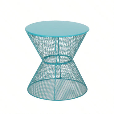 Modern Outdoor Hourglass Mesh Side Table with Iron Frame for Patio Garden Poolside Drinks and Snacks