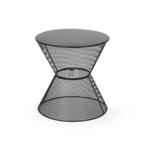 Modern Outdoor Hourglass Mesh Side Table with Iron Frame for Patio Garden Poolside Drinks and Snacks