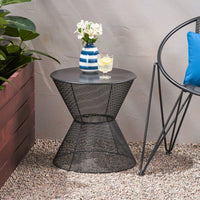 Modern Outdoor Hourglass Mesh Side Table with Iron Frame for Patio Garden Poolside Drinks and Snacks