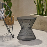 Modern Outdoor Hourglass Mesh Side Table with Iron Frame for Patio Garden Poolside Drinks and Snacks