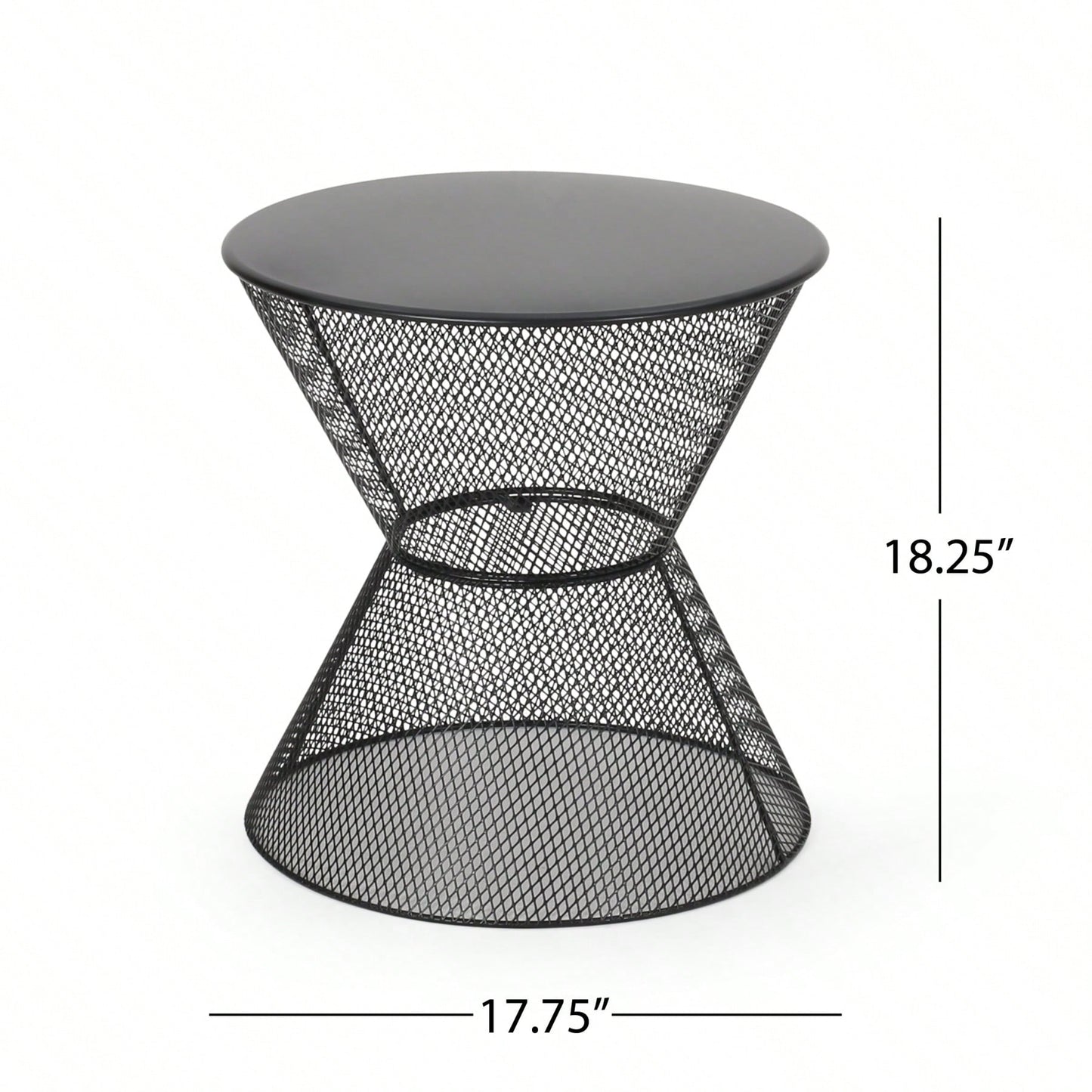 Modern Outdoor Hourglass Mesh Side Table with Iron Frame for Patio Garden Poolside Drinks and Snacks