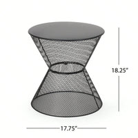 Modern Outdoor Hourglass Mesh Side Table with Iron Frame for Patio Garden Poolside Drinks and Snacks