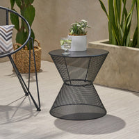 Modern Outdoor Hourglass Mesh Side Table with Iron Frame for Patio Garden Poolside Drinks and Snacks