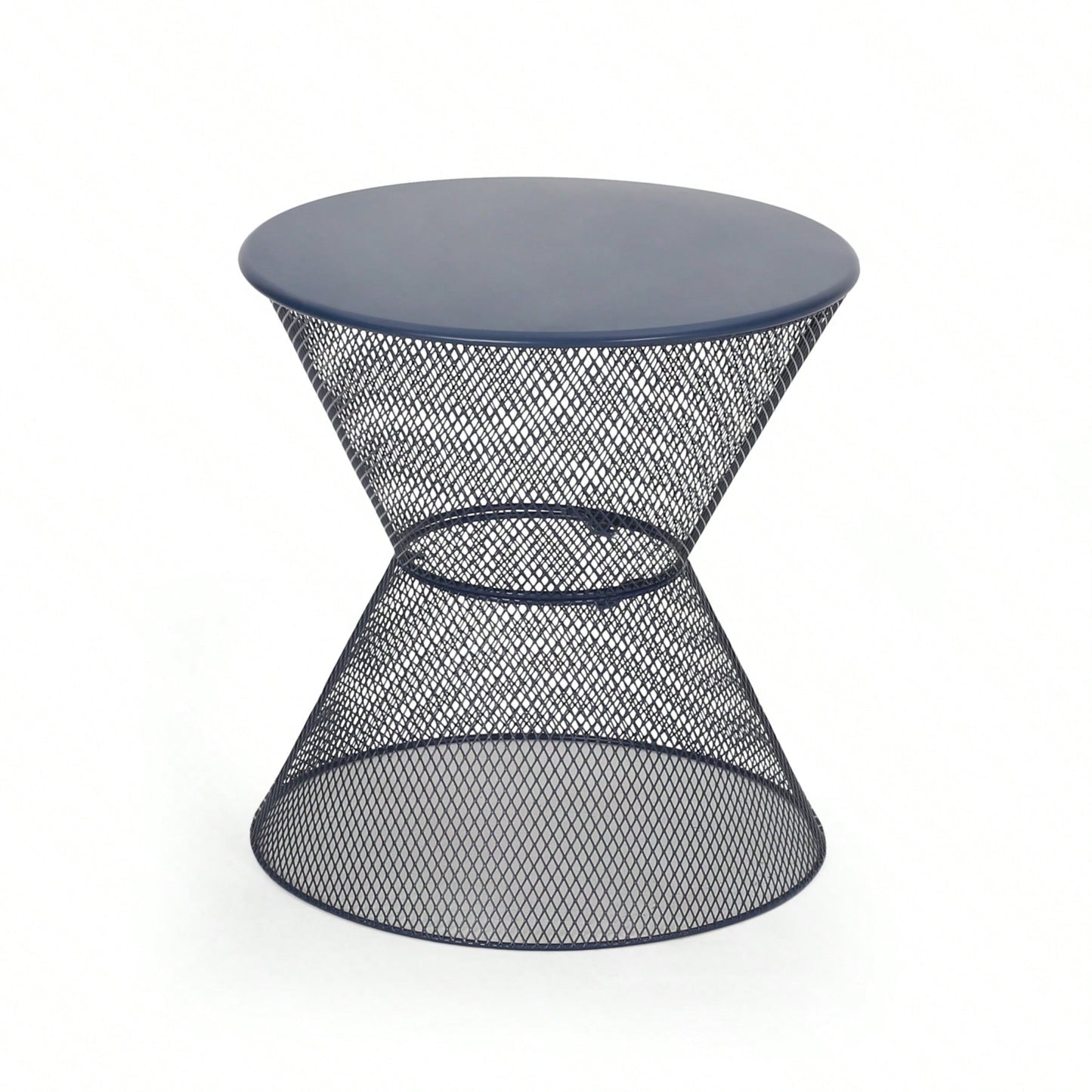 Modern Outdoor Hourglass Mesh Side Table with Iron Frame for Patio Garden Poolside Drinks and Snacks