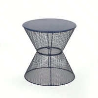 Modern Outdoor Hourglass Mesh Side Table with Iron Frame for Patio Garden Poolside Drinks and Snacks