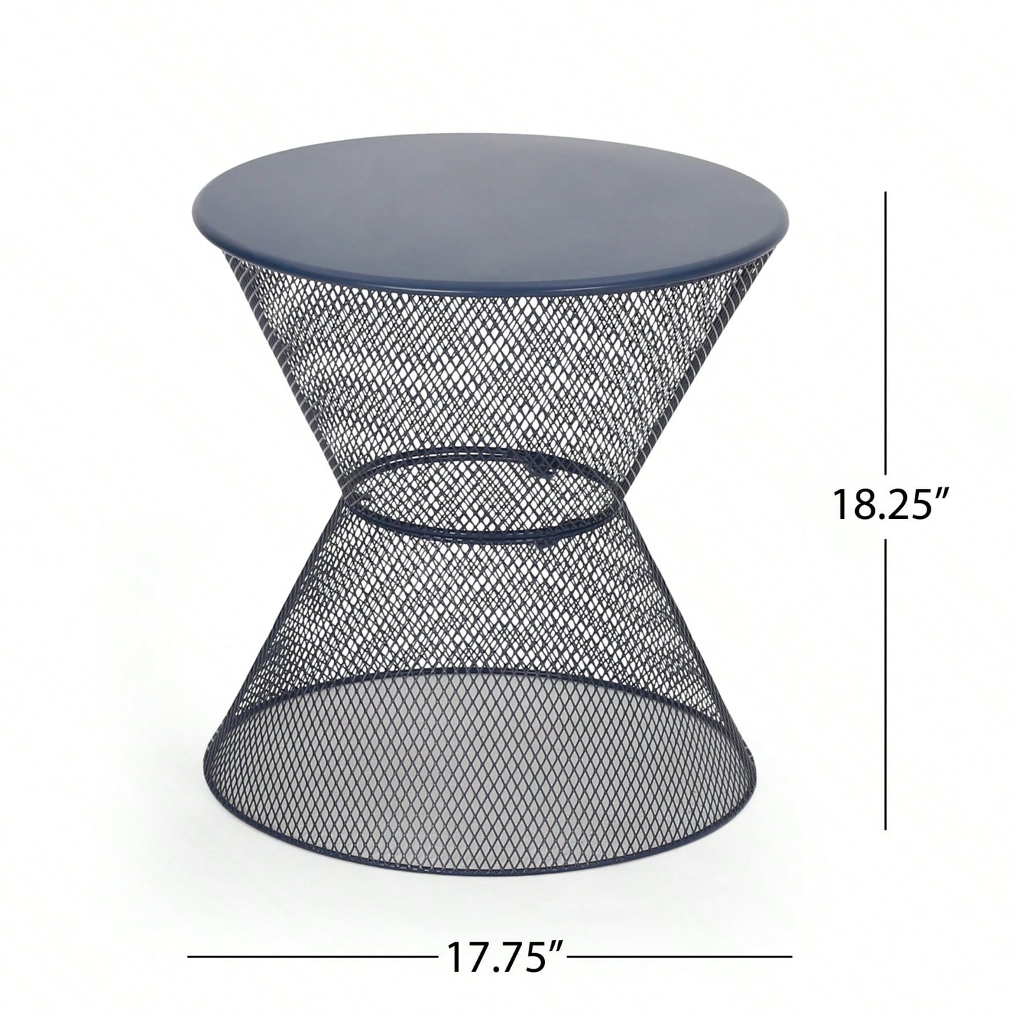 Modern Outdoor Hourglass Mesh Side Table with Iron Frame for Patio Garden Poolside Drinks and Snacks