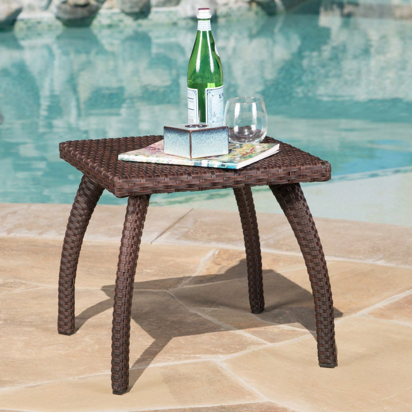 Outdoor Patio Side Table - Weather-Resistant Wicker Accent Table For Drinks, Snacks, And Decor - 17.7" Square