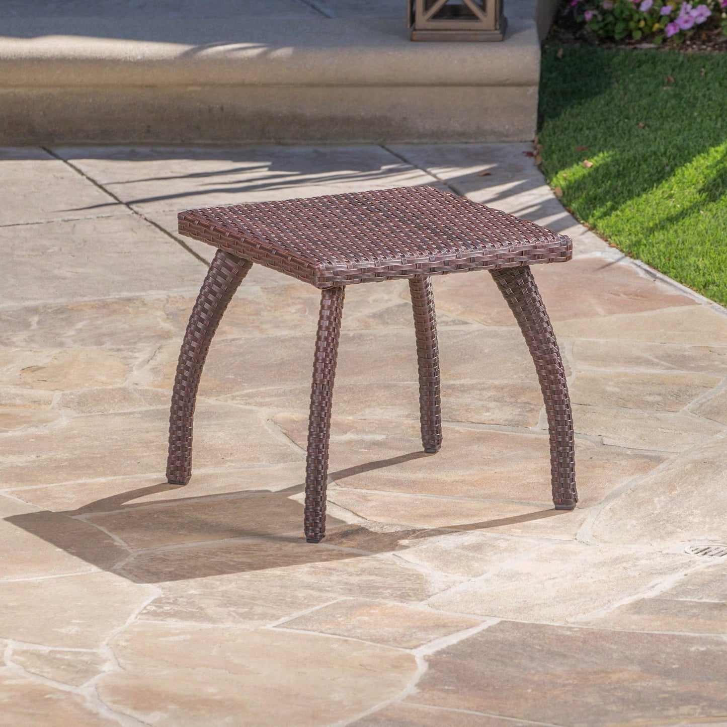 Outdoor Patio Side Table - Weather-Resistant Wicker Accent Table For Drinks, Snacks, And Decor - 17.7" Square