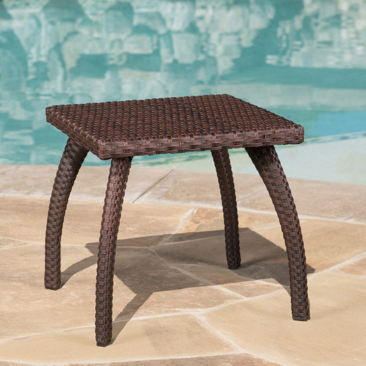 Outdoor Patio Side Table - Weather-Resistant Wicker Accent Table For Drinks, Snacks, And Decor - 17.7" Square