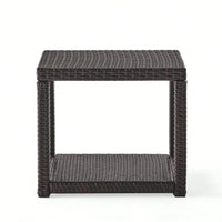 Weather-Resistant Outdoor Accent Table with Storage for Garden Balcony Deck - Multibrown Wicker 21.5x17.75x19.25 Inches