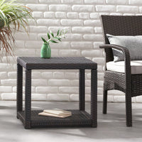 Weather-Resistant Outdoor Accent Table with Storage for Garden Balcony Deck - Multibrown Wicker 21.5x17.75x19.25 Inches