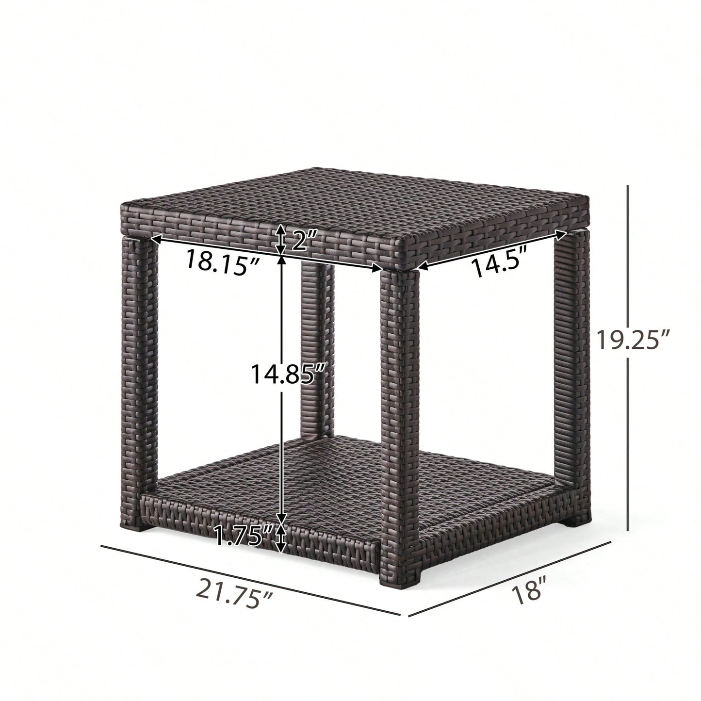 Weather-Resistant Outdoor Accent Table with Storage for Garden Balcony Deck - Multibrown Wicker 21.5x17.75x19.25 Inches