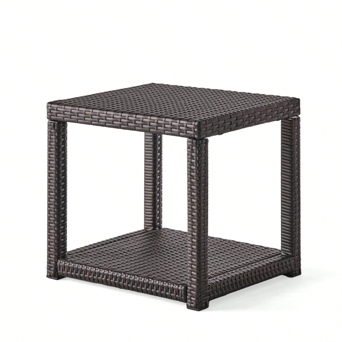 Weather-Resistant Outdoor Accent Table with Storage for Garden Balcony Deck - Multibrown Wicker 21.5x17.75x19.25 Inches